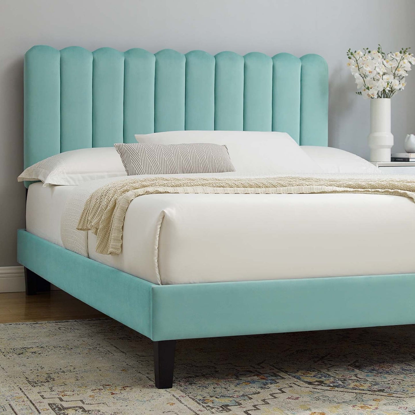 Reagan King Performance Velvet Platform Bed By Modway - MOD-7078 | Beds | Modishstore - 56