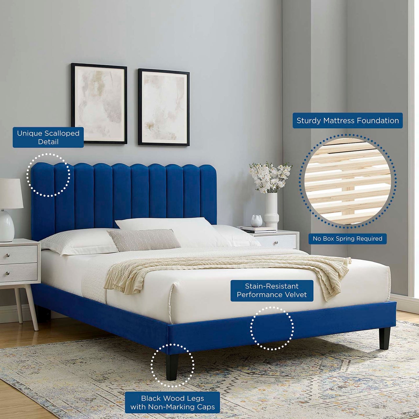 Reagan King Performance Velvet Platform Bed By Modway - MOD-7078 | Beds | Modishstore - 73