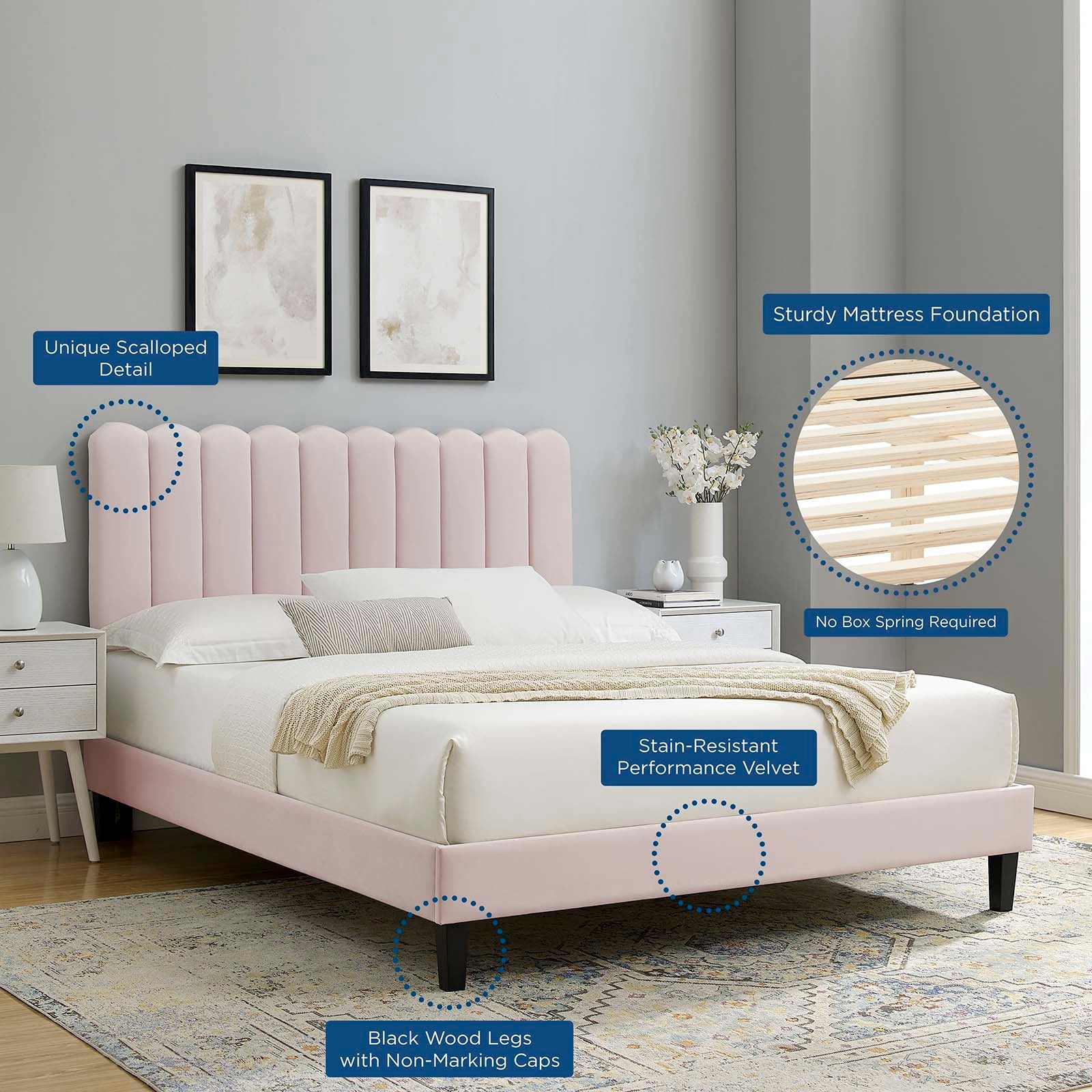 Reagan King Performance Velvet Platform Bed By Modway - MOD-7078 | Beds | Modishstore - 89