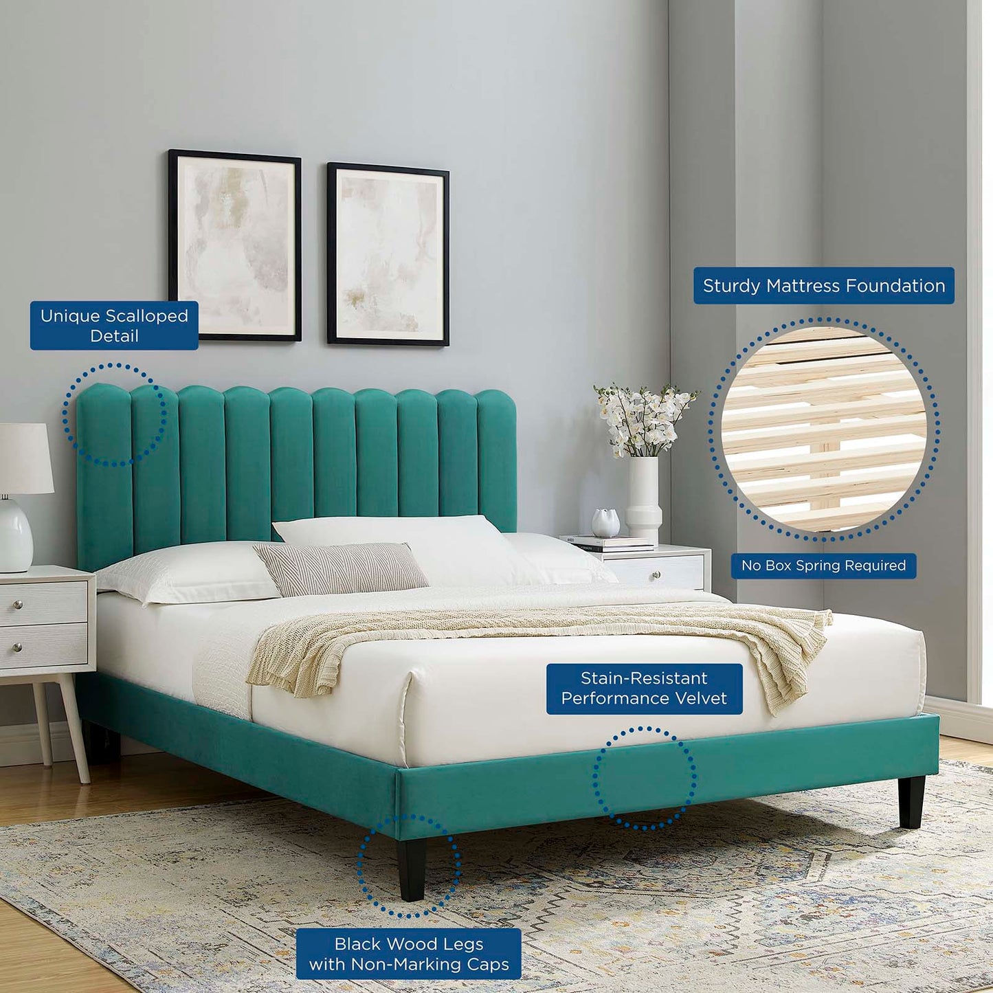Reagan King Performance Velvet Platform Bed By Modway - MOD-7078 | Beds | Modishstore - 105