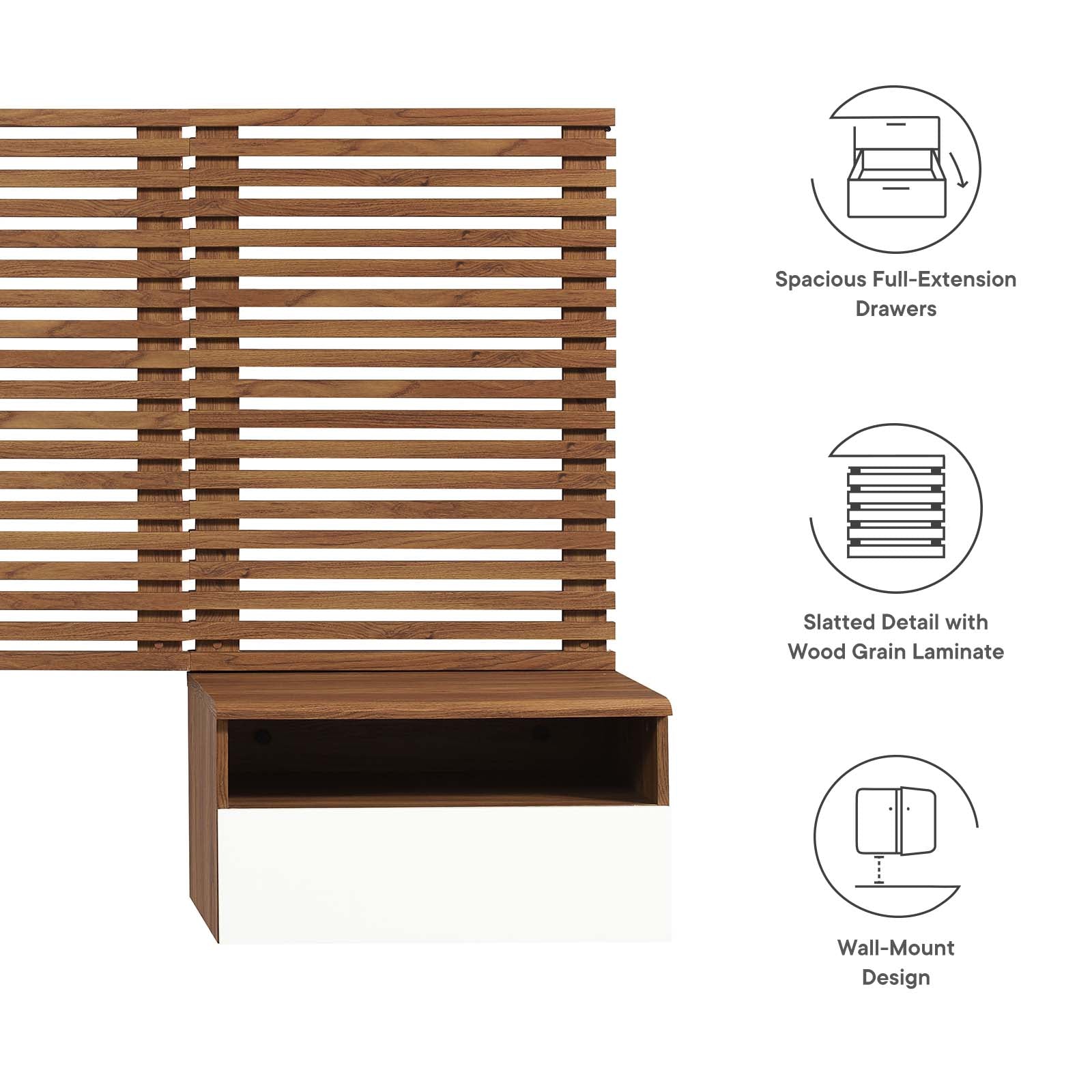 Render Wall Mount Twin Headboard and Modern Nightstands By Modway - MOD-7112 | Headboards | Modishstore - 6