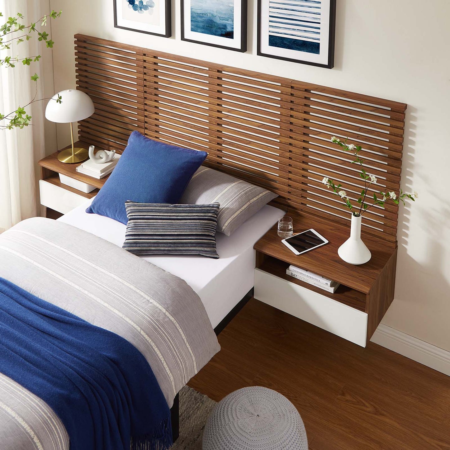 Render Wall Mount Twin Headboard and Modern Nightstands By Modway - MOD-7112 | Headboards | Modishstore