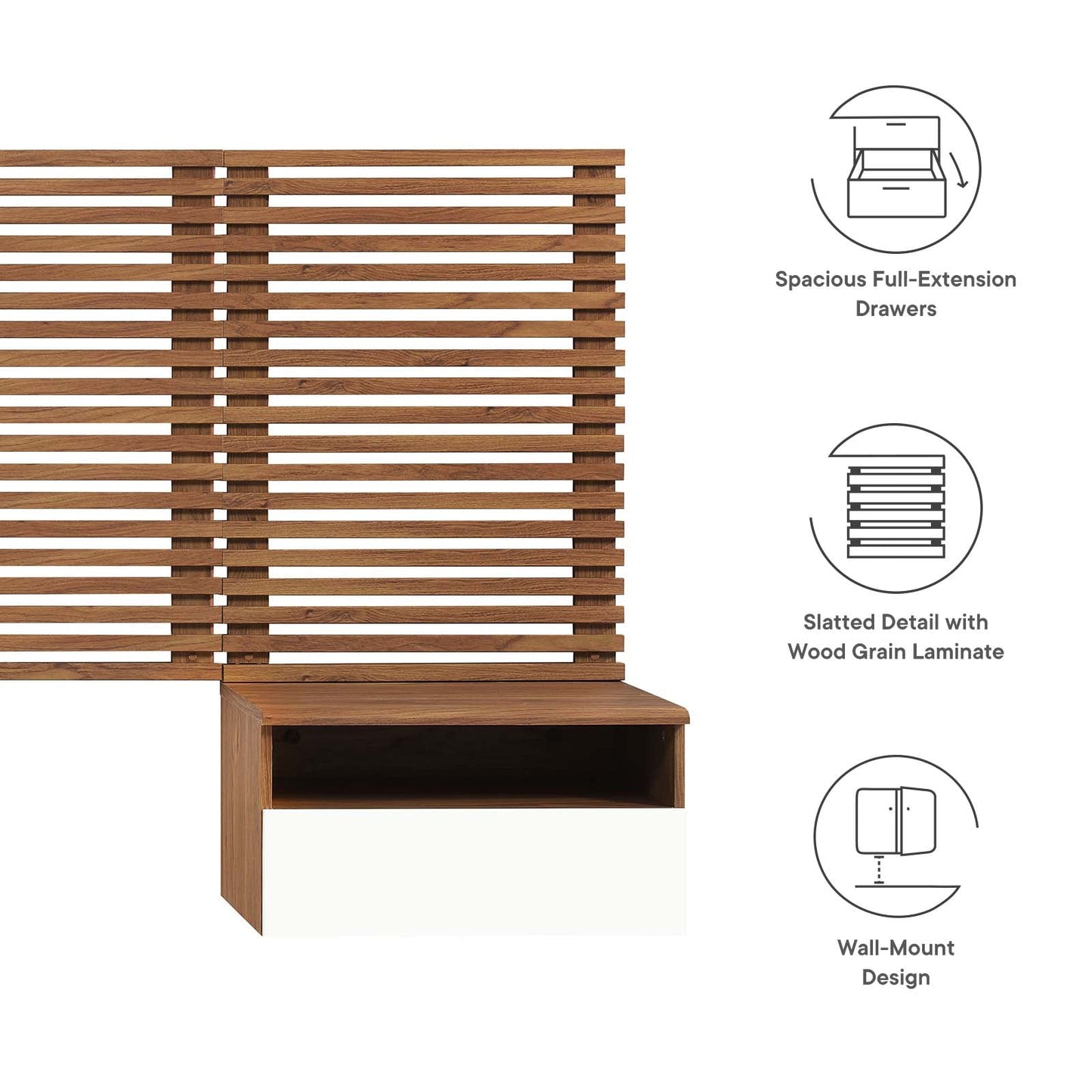 Render Wall Mount Queen Headboard and Modern Nightstands By Modway - MOD-7113 | Headboards | Modishstore - 5