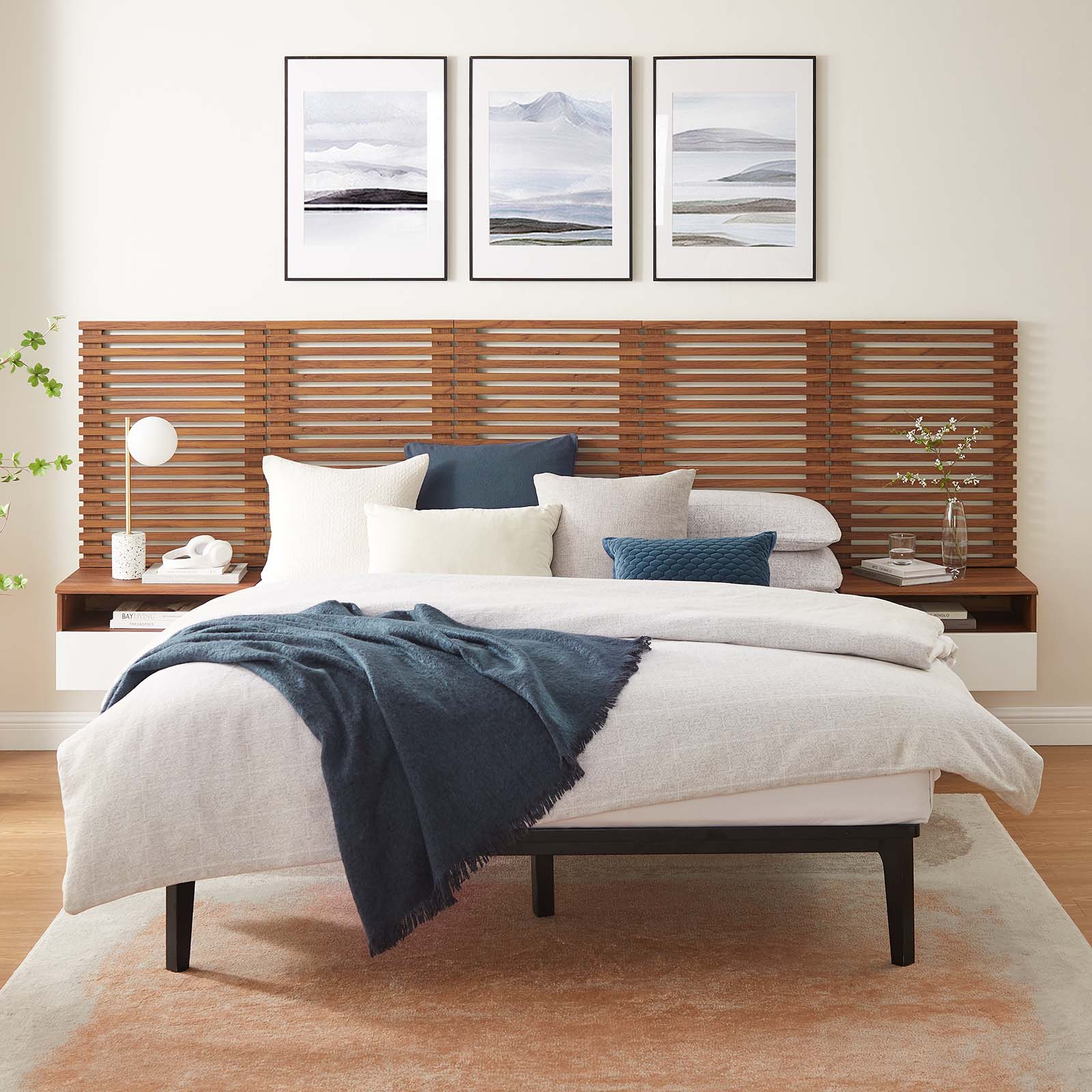 Render Wall Mount Queen Headboard and Modern Nightstands By Modway - MOD-7113 | Headboards | Modishstore
