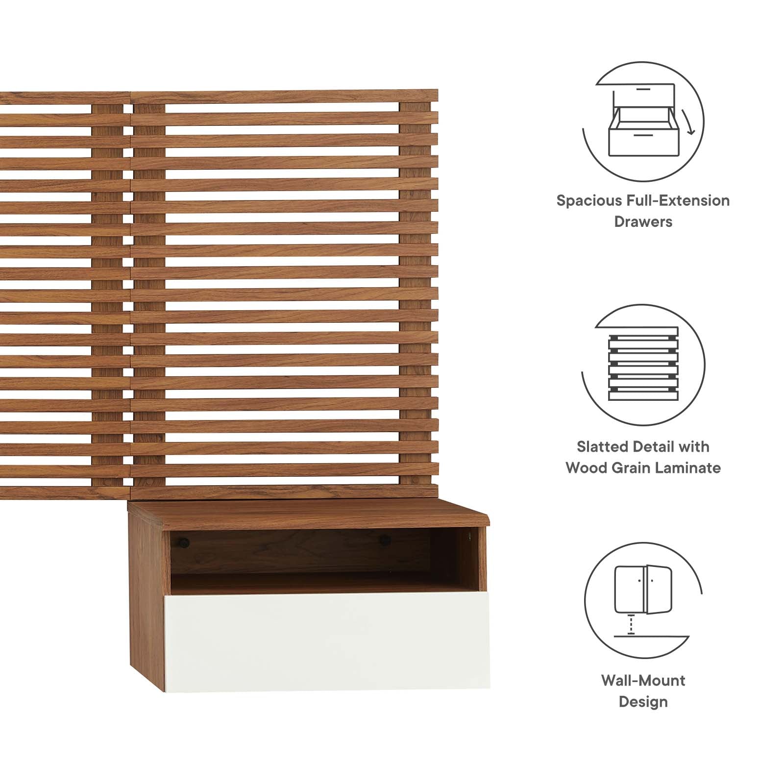 Render Wall Mount King Headboard and Modern Nightstands By Modway - MOD-7114 | Headboards | Modishstore - 5
