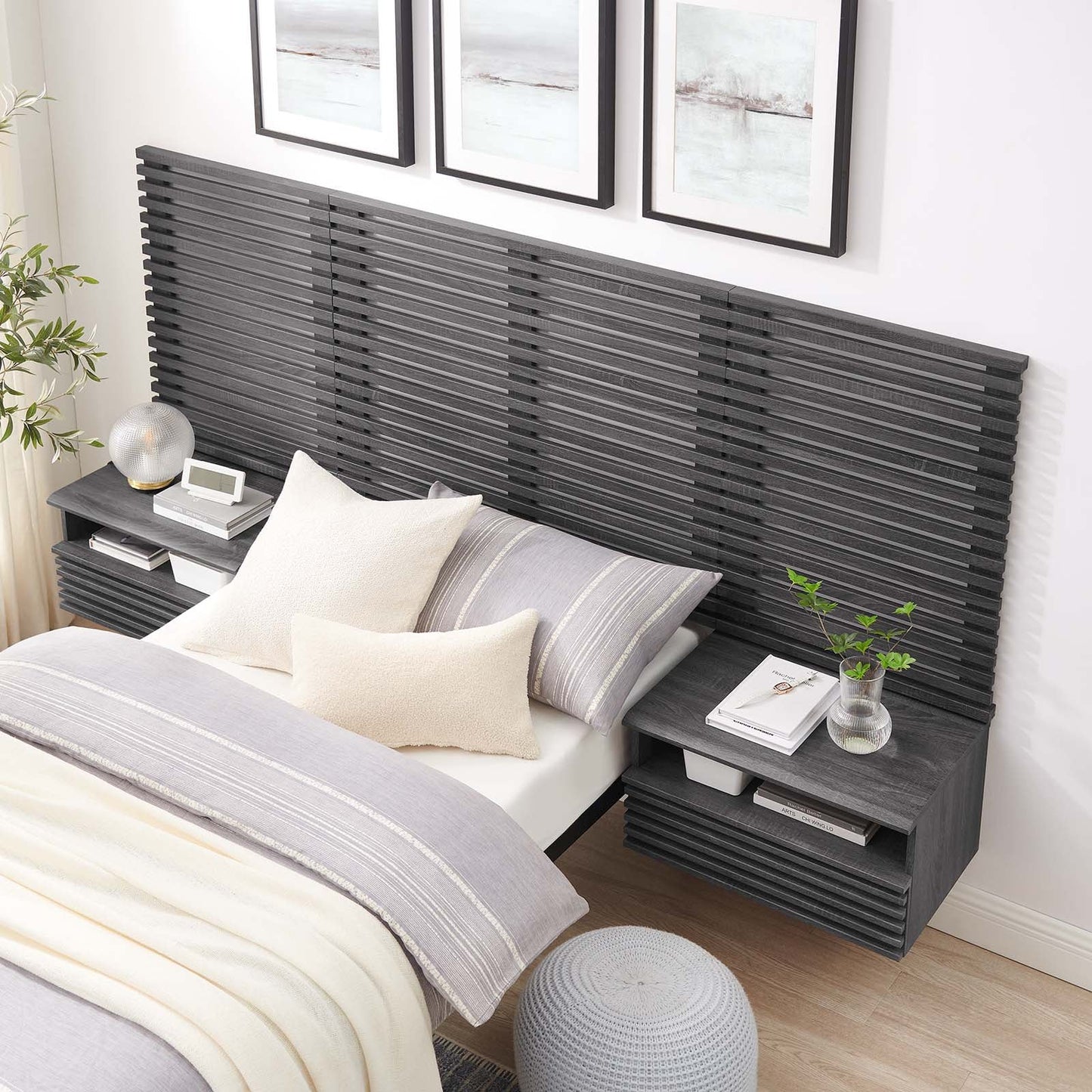 Render Wall Mount Twin Headboard and Modern Nightstands By Modway - MOD-7115 | Headboards | Modishstore