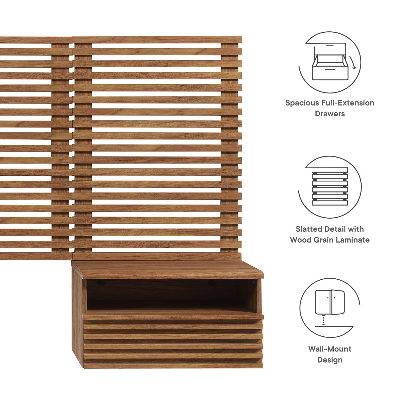 Render Wall Mount Twin Headboard and Modern Nightstands By Modway - MOD-7115 | Headboards | Modishstore - 19