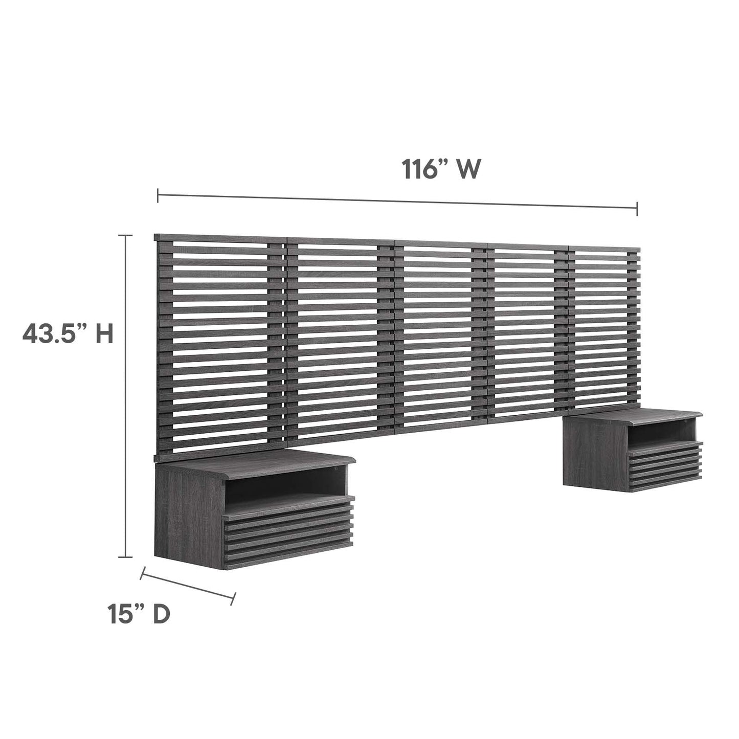 Render Wall Mount Queen Headboard and Modern Nightstands By Modway - MOD-7116 | Headboards | Modishstore - 6
