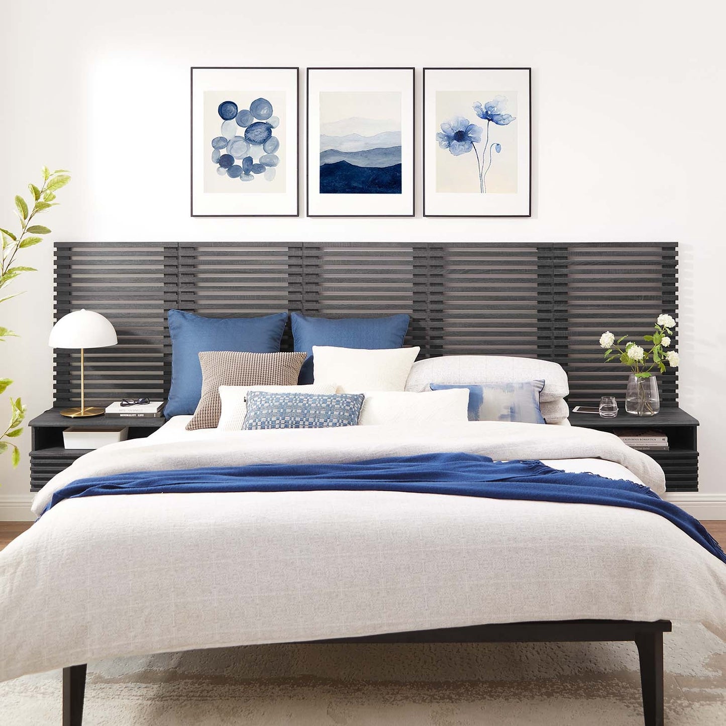 Render Wall Mount Queen Headboard and Modern Nightstands By Modway - MOD-7116 | Headboards | Modishstore