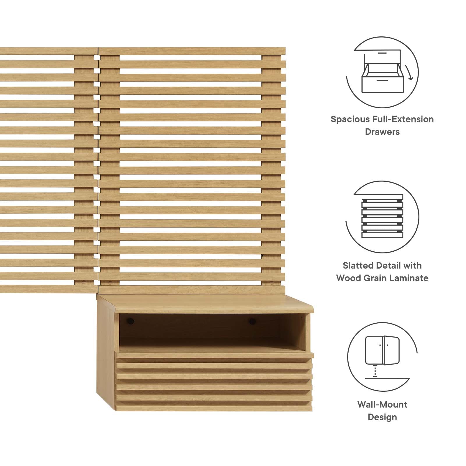 Render Wall Mount Queen Headboard and Modern Nightstands By Modway - MOD-7116 | Headboards | Modishstore - 12