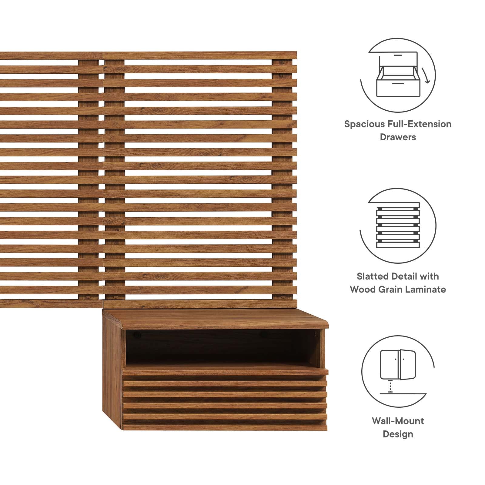 Render Wall Mount Queen Headboard and Modern Nightstands By Modway - MOD-7116 | Headboards | Modishstore - 19