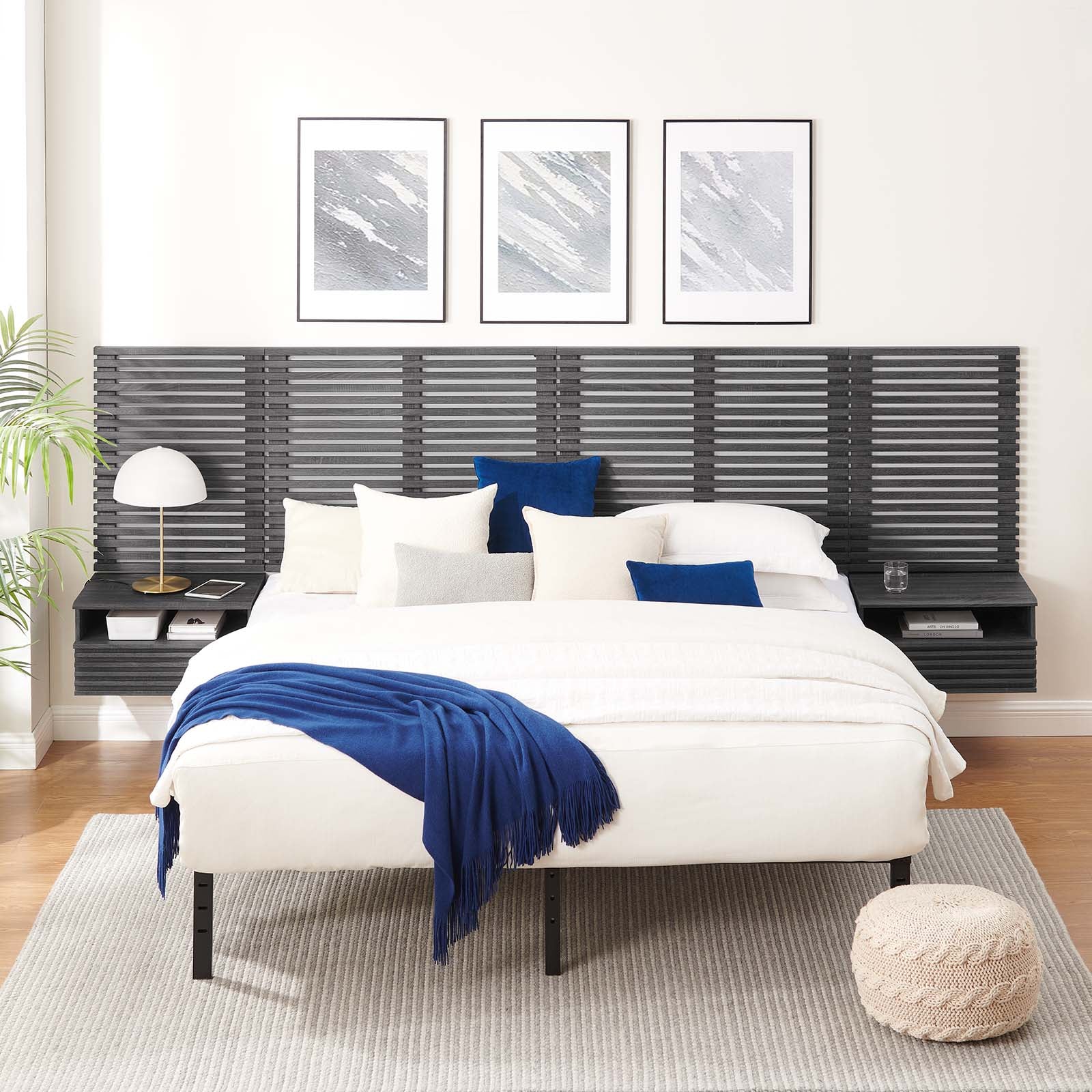 Render Wall Mount King Headboard and Modern Nightstands By Modway - MOD-7117 | Headboards | Modishstore