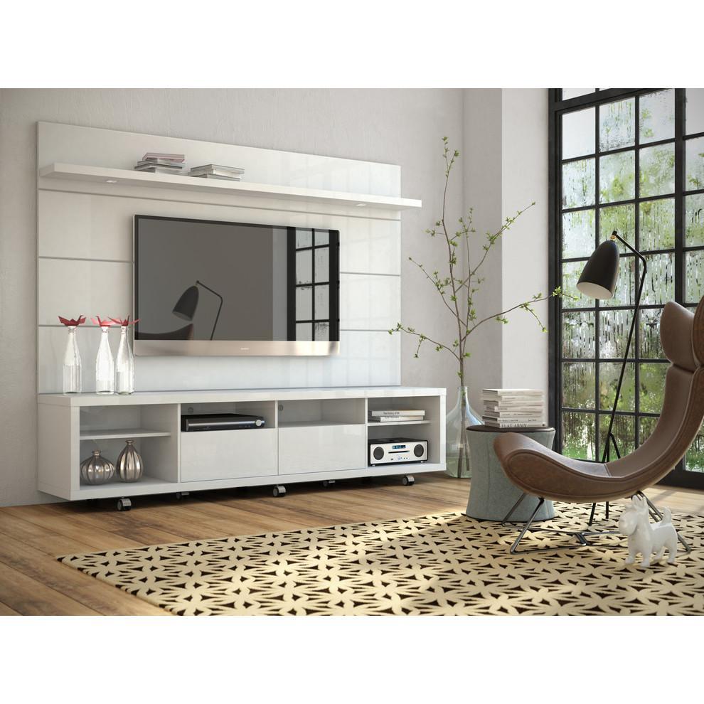 Manhattan Comfort Cabrini TV Stand and Floating Wall TV Panel with LED Lights 2.2 - Modish Store