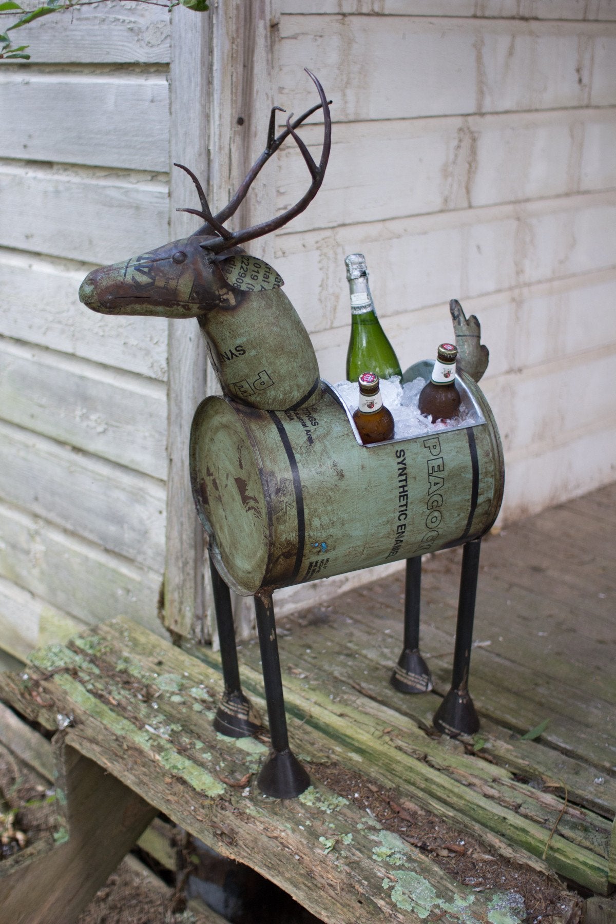 Kalalou Reclaimed Metal Barrel Deer Planter Or Wine Cooler