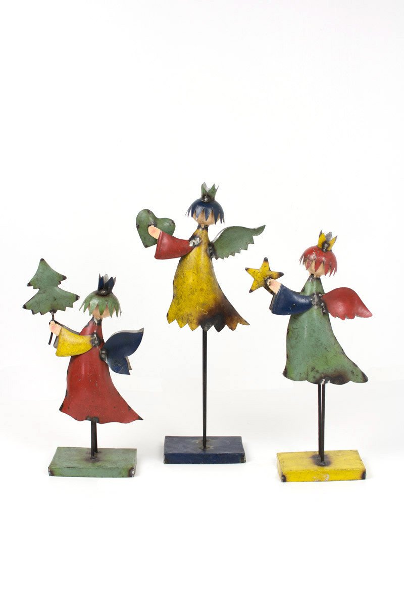 Kalalou Recycled Metal Angels On Metal Base - Set Of 3