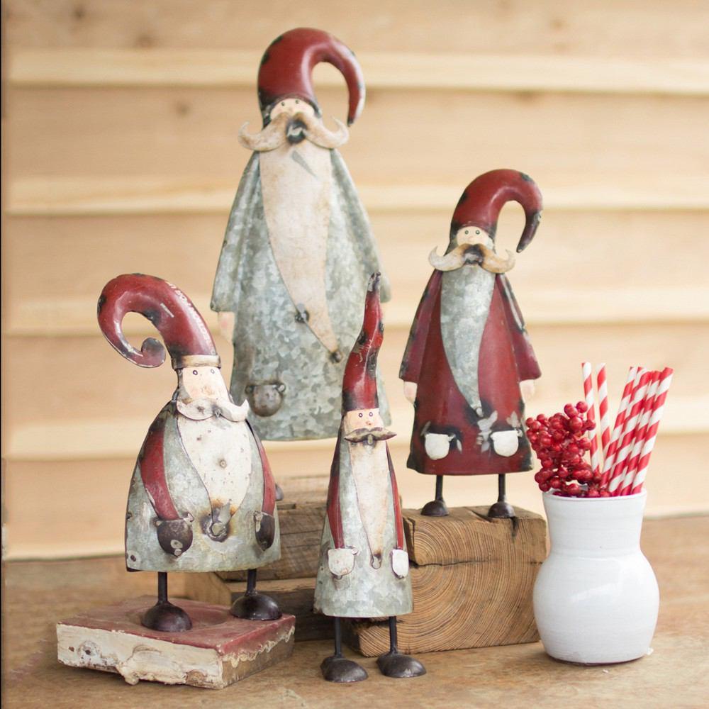 Kalalou Galvanized And Painted Santas - Set of 4