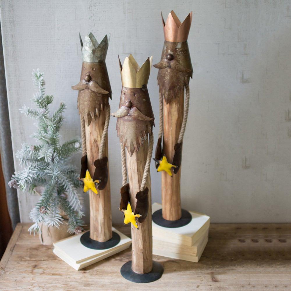 Kalalou Rustic Wood And Metal Kings - Set of 3