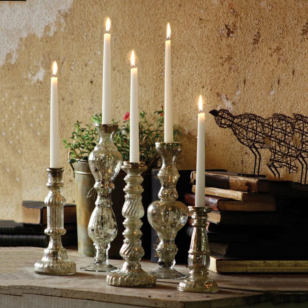 Kalalou Antiqued Silver Glass Taper Candle Holder - 11.5"