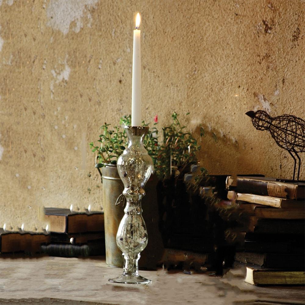 Kalalou Antiqued Silver Glass Taper Candle Holder - 14.5"