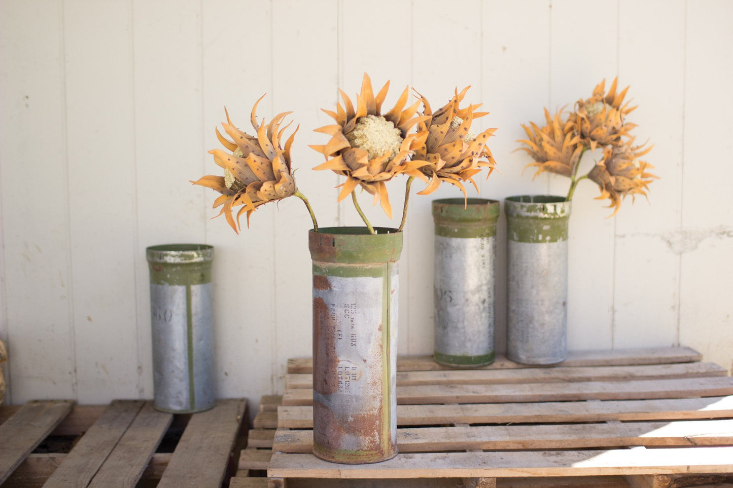 Kalalou Recycled Metal Ammunition Canister Vase - Set Of 2