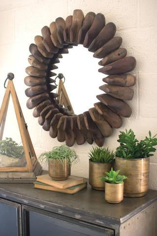 Kalalou Round Wooden Antique Shoe Mold Mirror