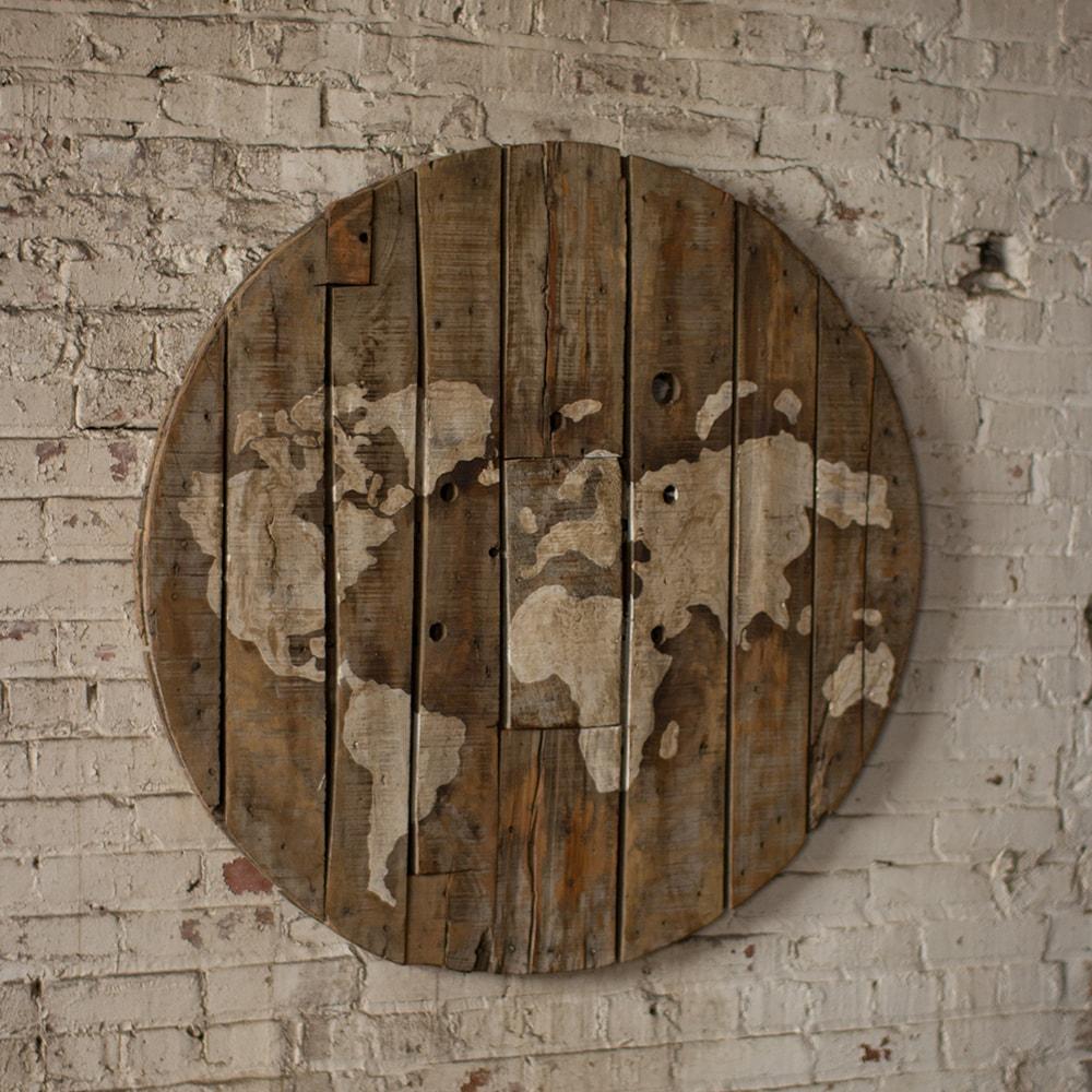 Kalalou Re purposed Wooden Spool World Map