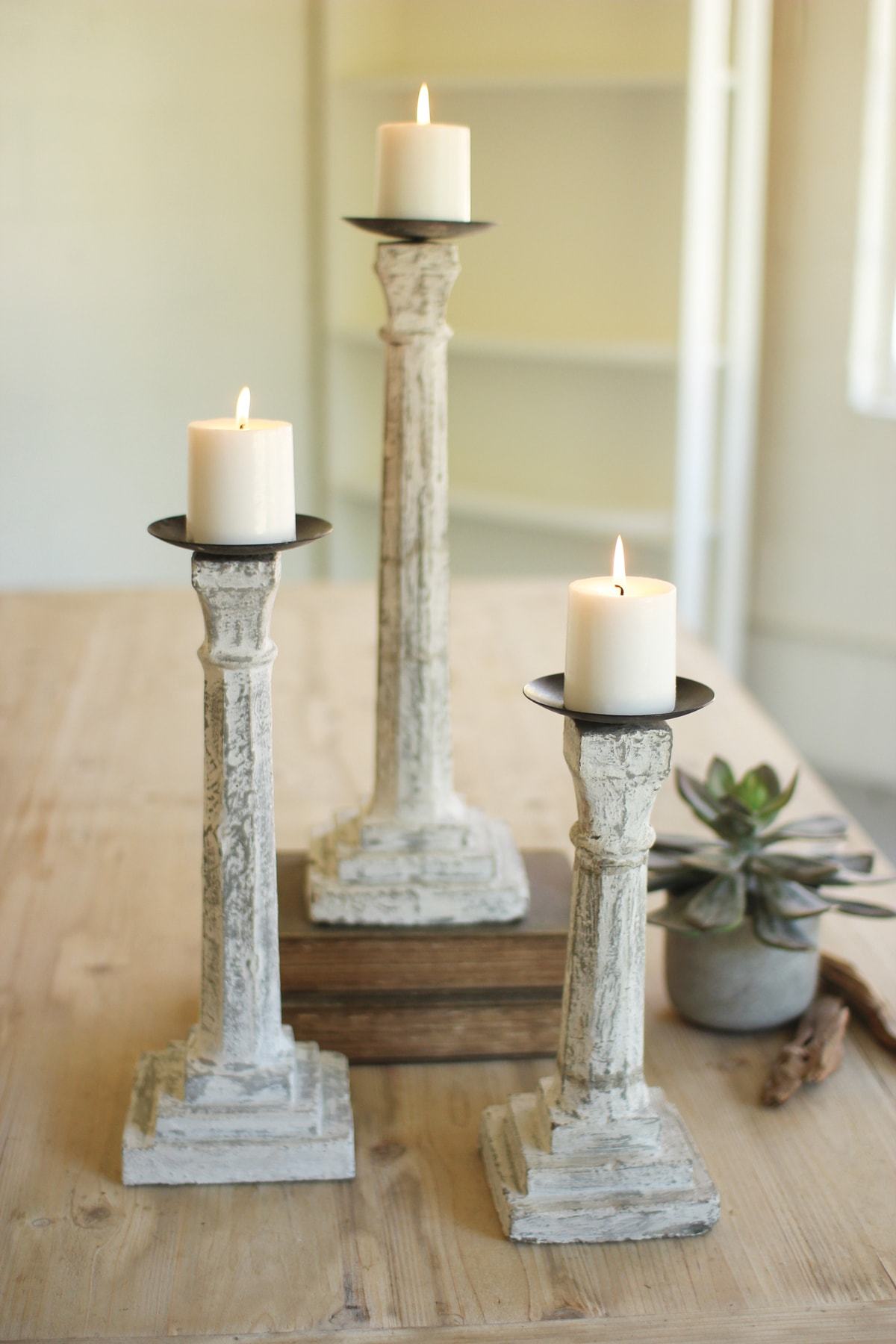 Kalalou Set Of 3 Cement Candle Stands