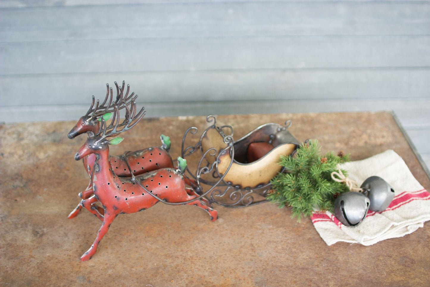 Kalalou Recycled Iron Reindeer With Sleigh