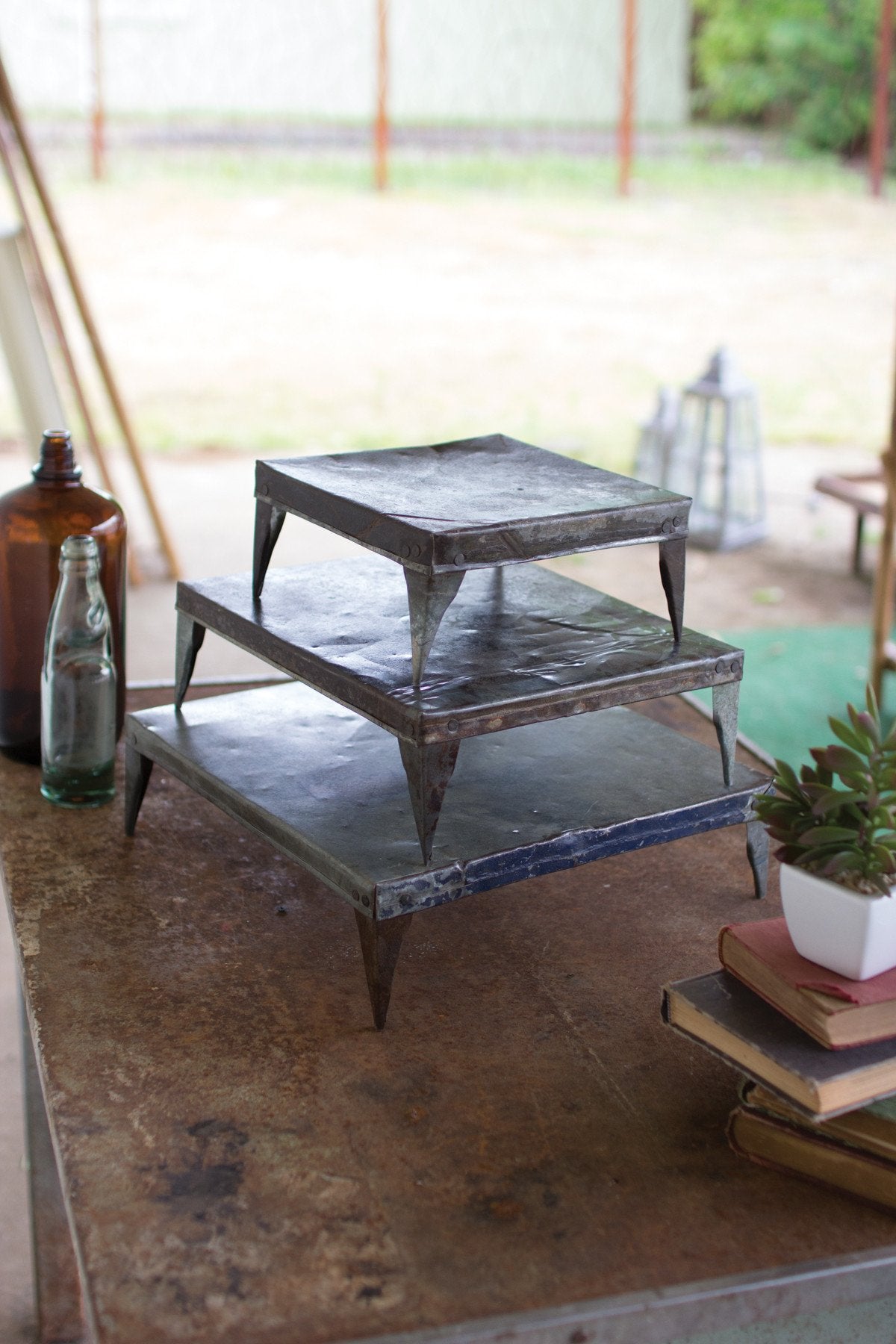 Kalalou Raw Metal Display Risers - Set Of 3