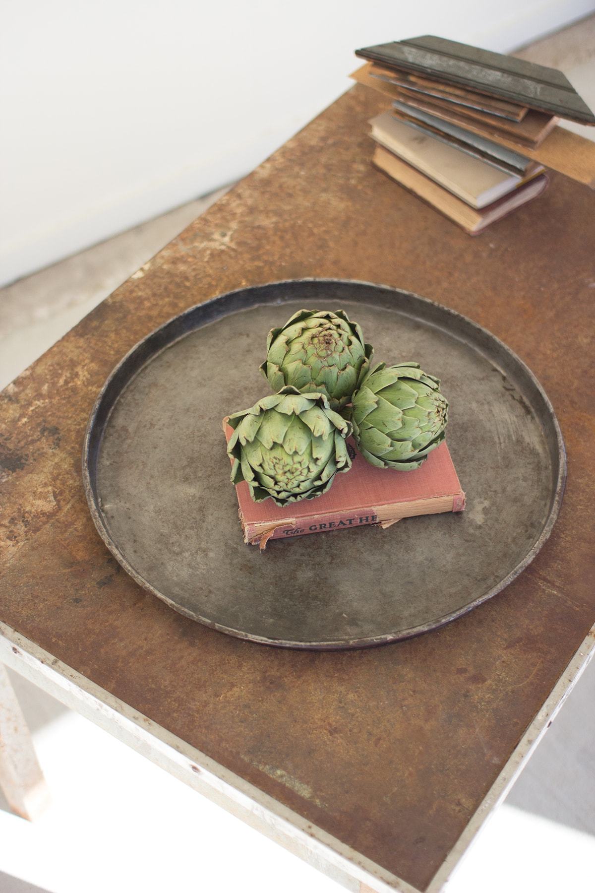 Kalalou Round Rustic Galvanized Tray - Set of 4