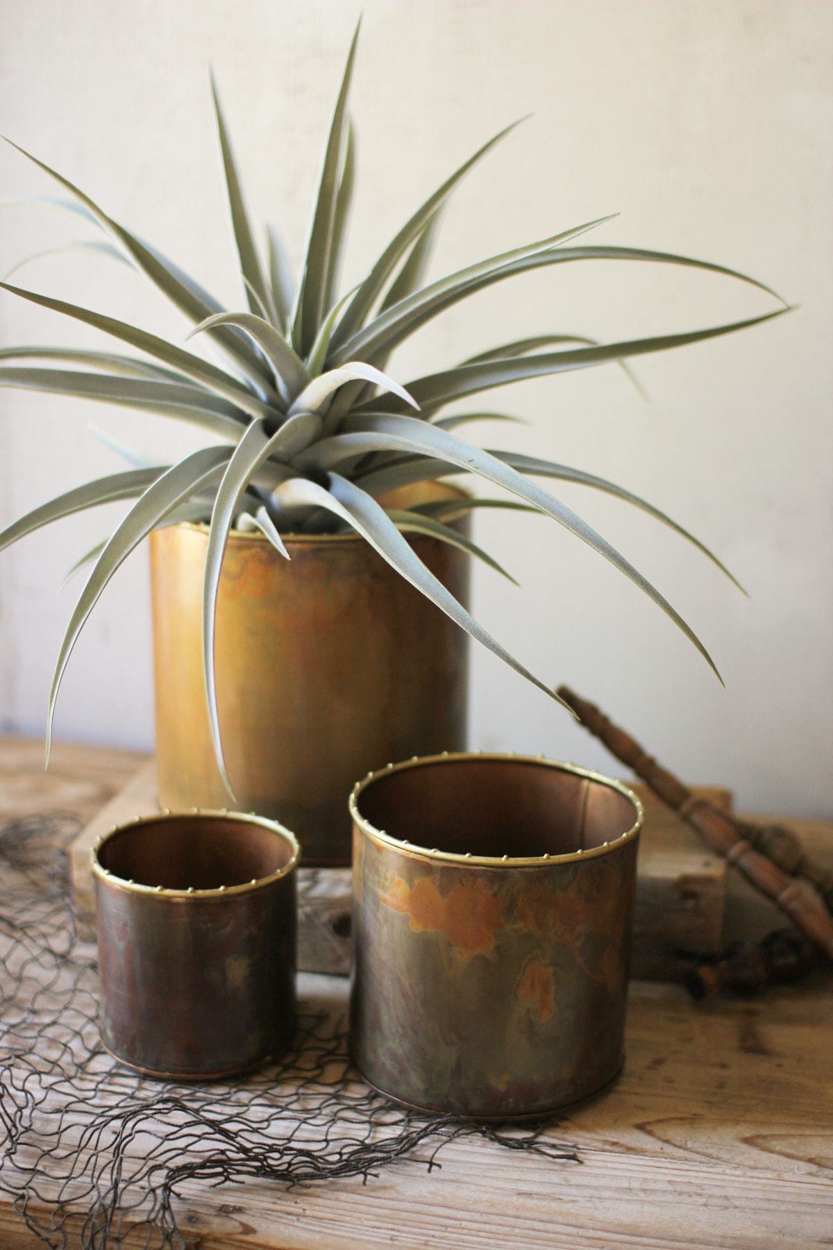 Kalalou Set Of 3 Virgin Copper Finish Planters