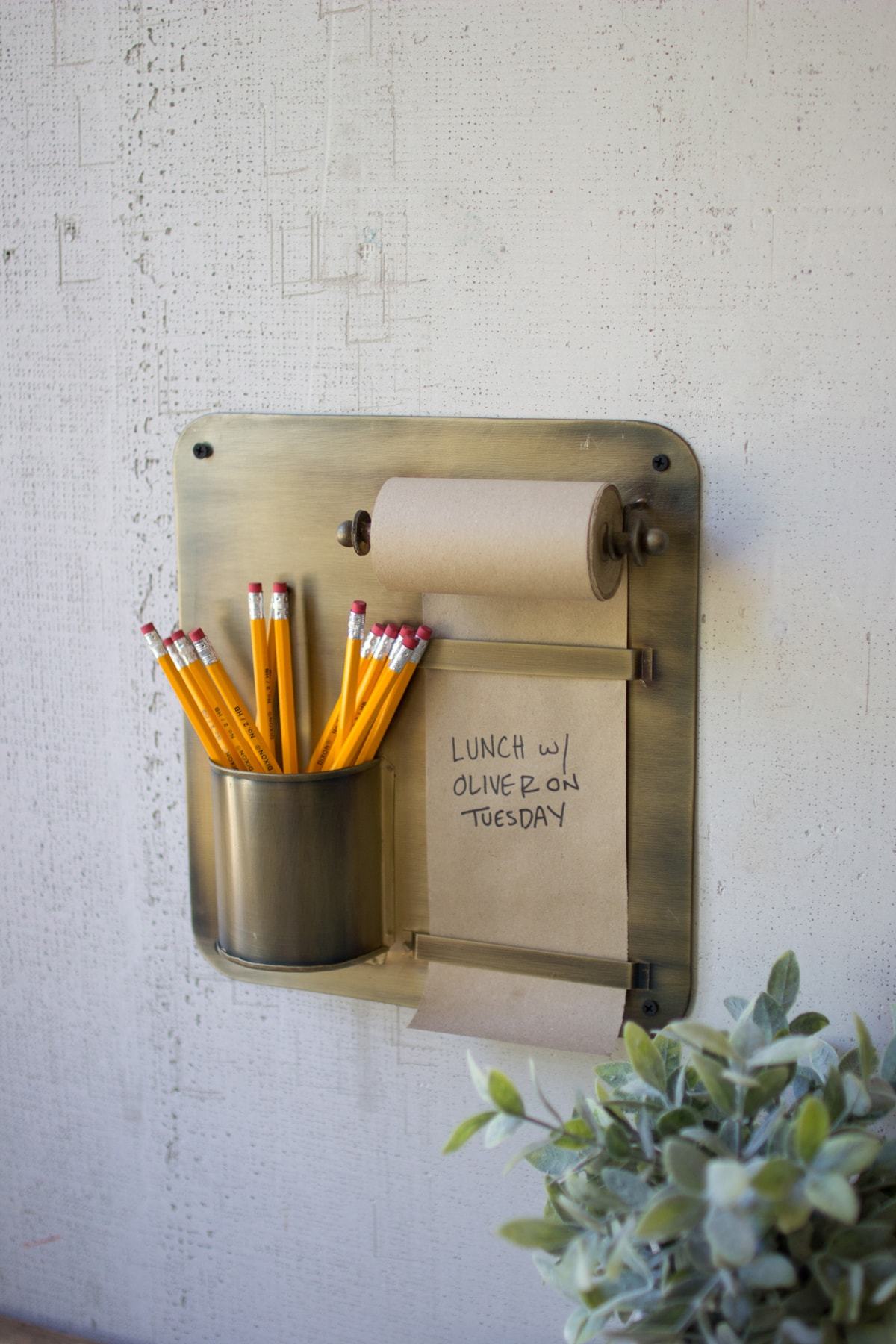 Kalalou Antique Brass Hanging Note Roll And Pencil Cup