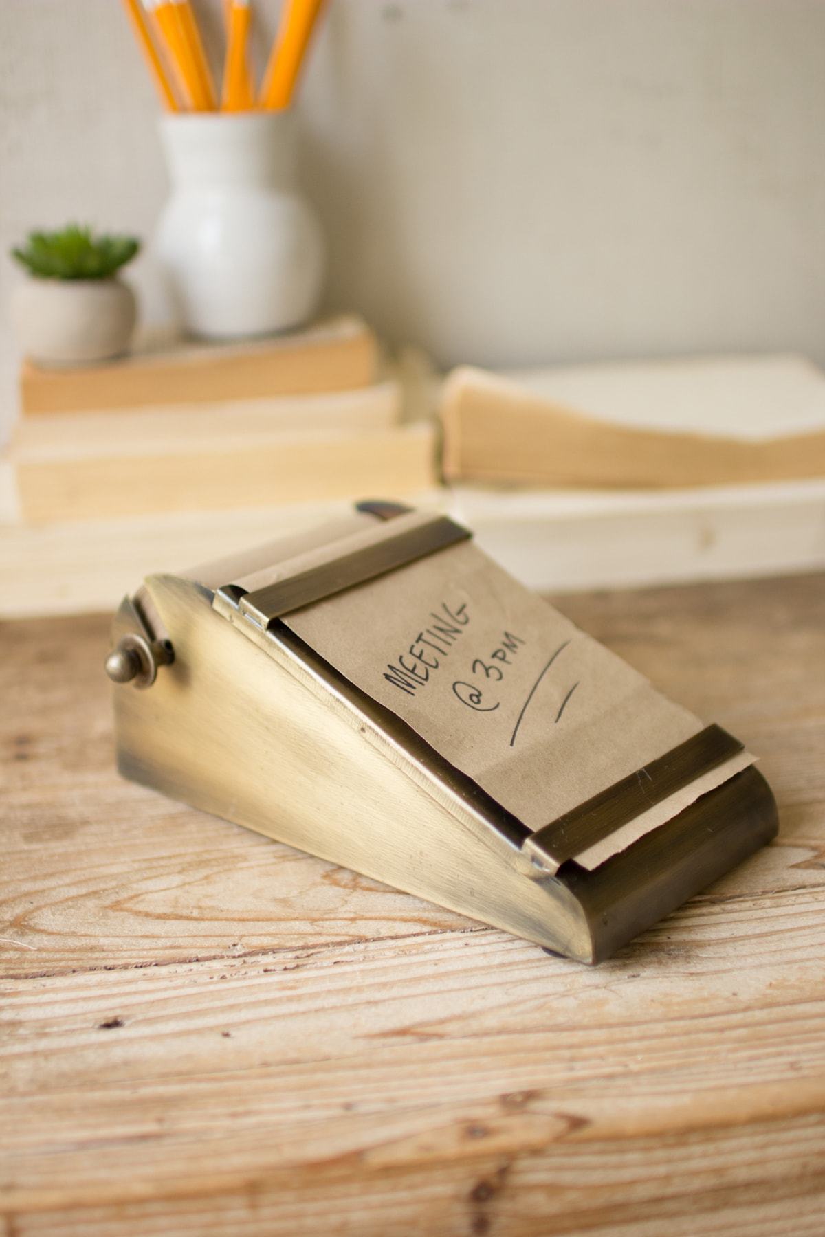 Kalalou Desk Top Note Roll In Antique Brass Dispenser