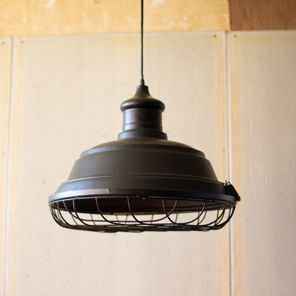 Kalalou Black Metal Caged Pendant Light
