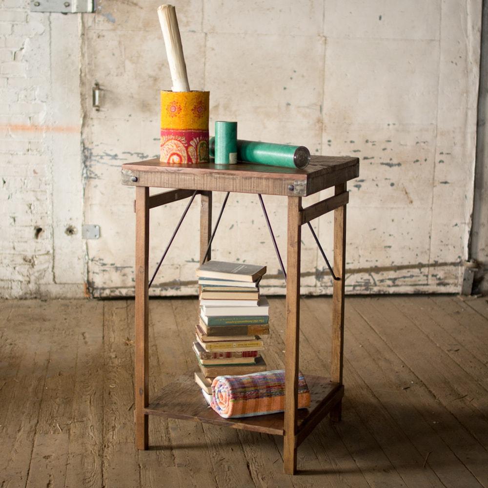 Kalalou Recycled Wood Folding Tall Display Table With Removable Bottom Shelf