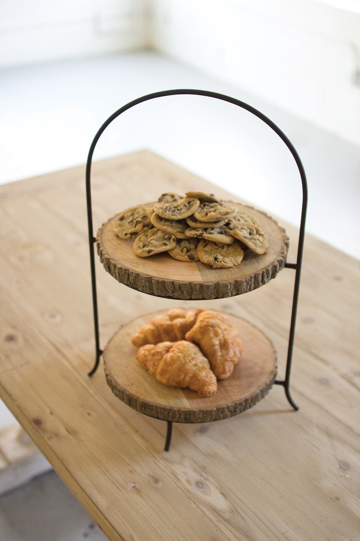 Kalalou Two Tiered Pine And Metal Display Stand