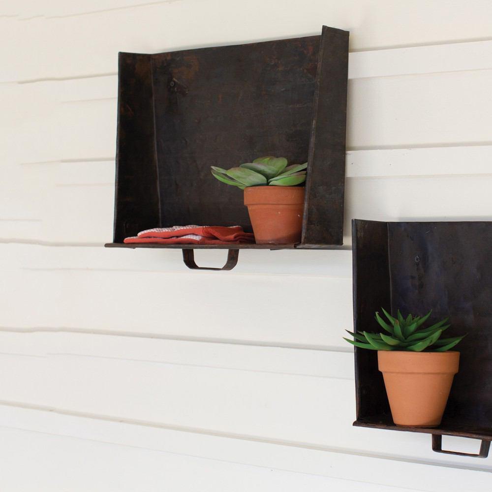 Kalalou Set Of 2 Rustic Tray Wall Shelves