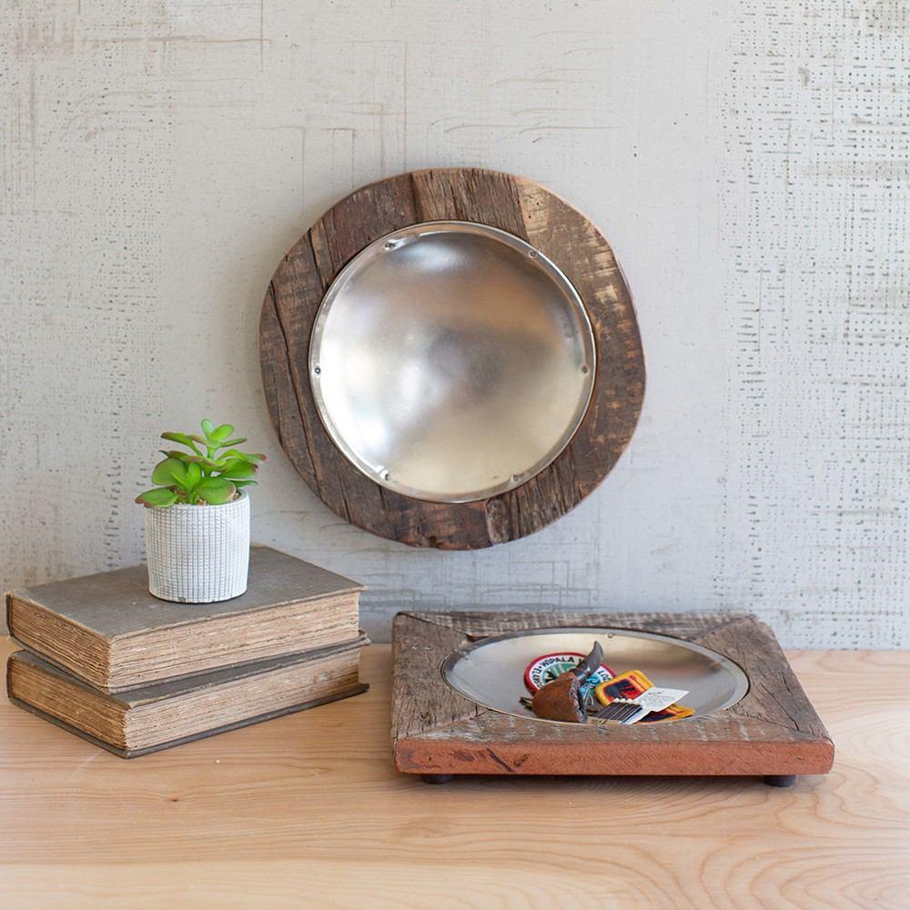 Kalalou Set Of 2 Recycled Wood Framed Metal Bowls