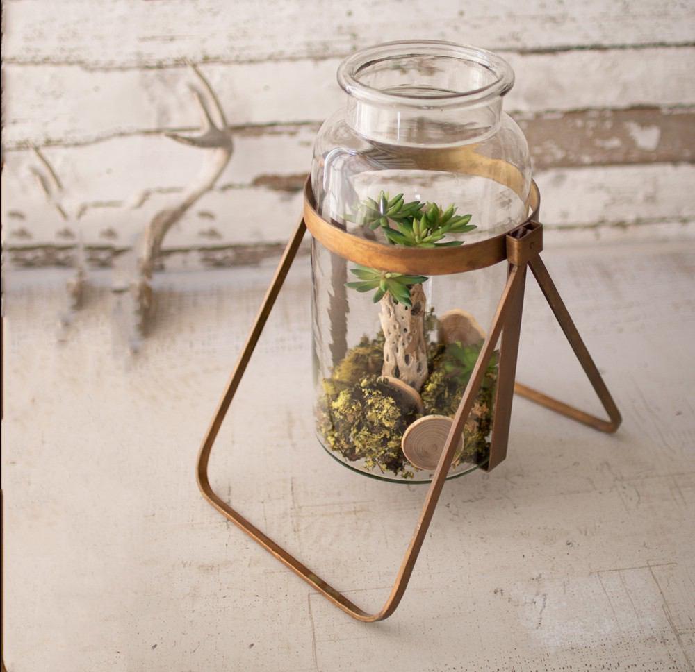 Kalalou Glass Terrarium With Iron Stand