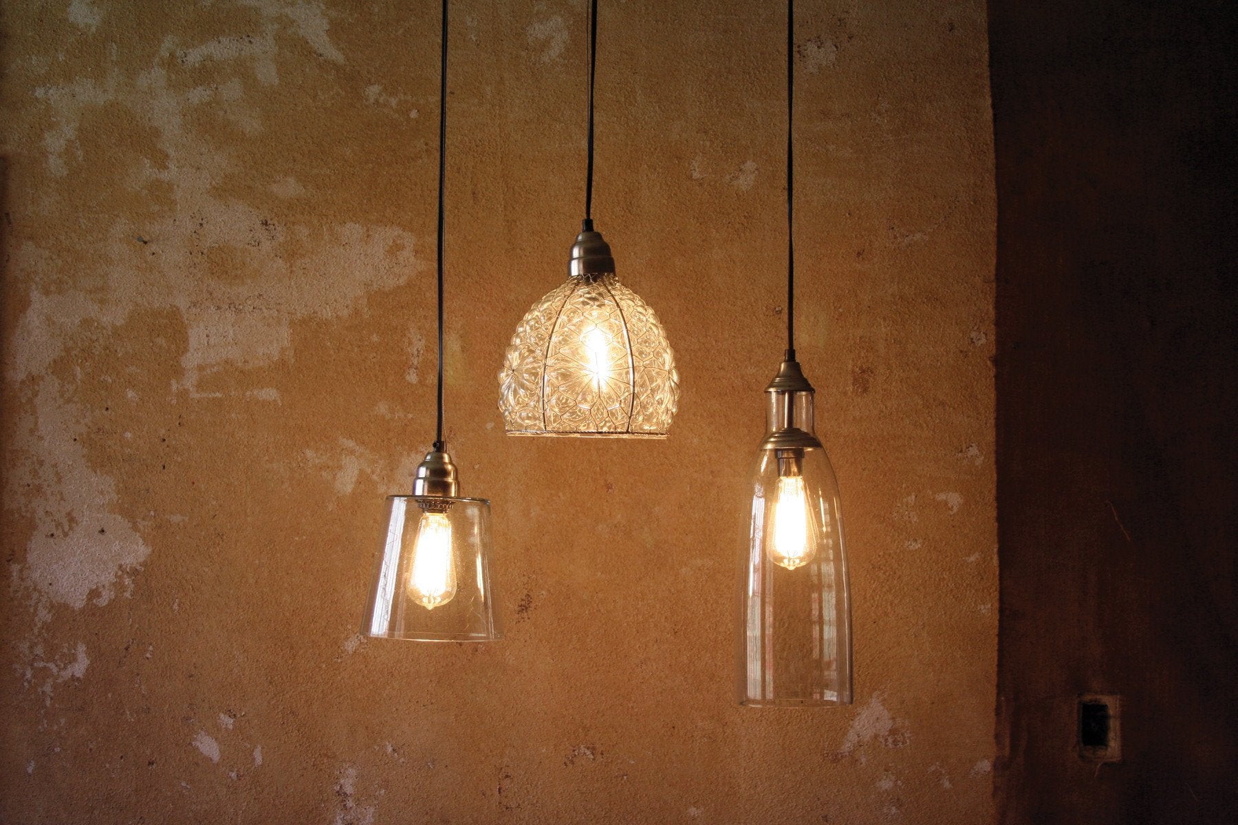 Kalalou Glass Pendant Lamp With Brushed Silver Cap And Canopy
