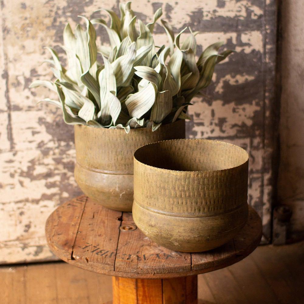 Kalalou Set Of 2 Round Metal Planters