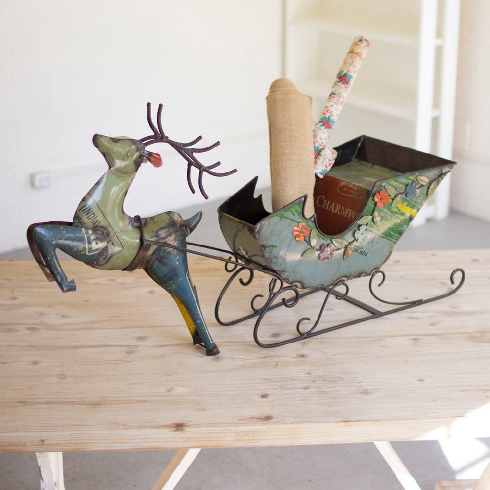 Kalalou Recycled Iron Deer With Cart