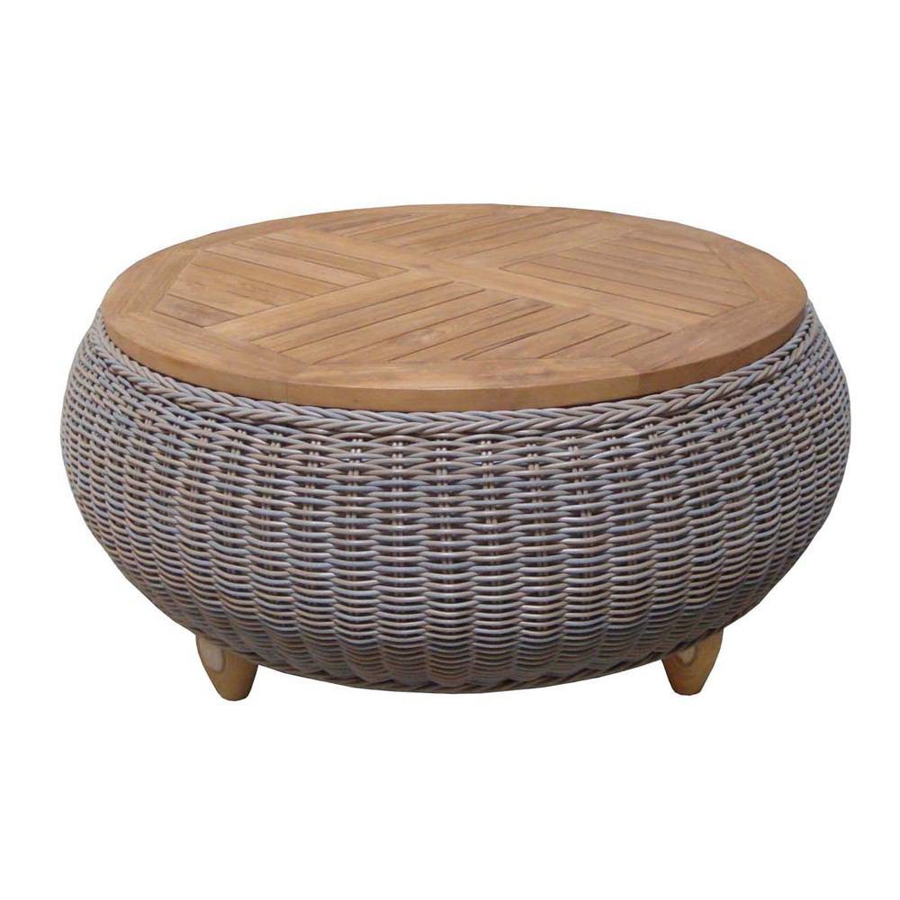 Padma's Plantation Outdoor Paradise Ottoman With Wood Top