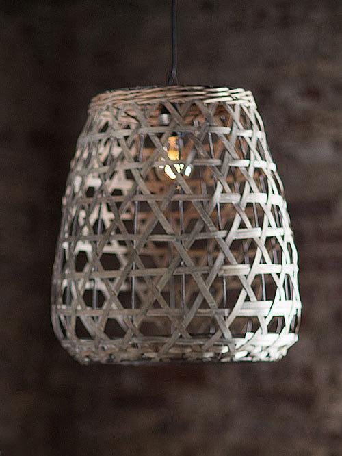Oohlong Chipped Wood Pendant Shade in Grey Wash - Small