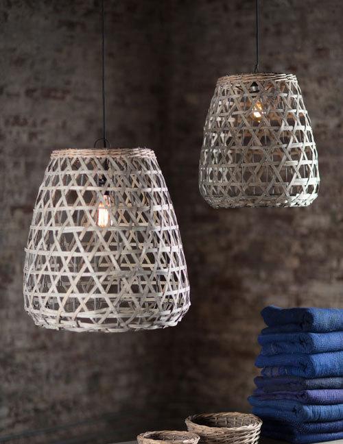 Oohlong Chipped Wood Pendant Shade in Grey Wash - Small
