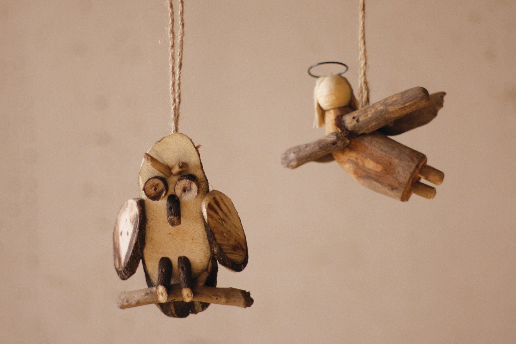 Recycled Wood Christmas Ornament- Angels Hanging Mobile by Kalalou