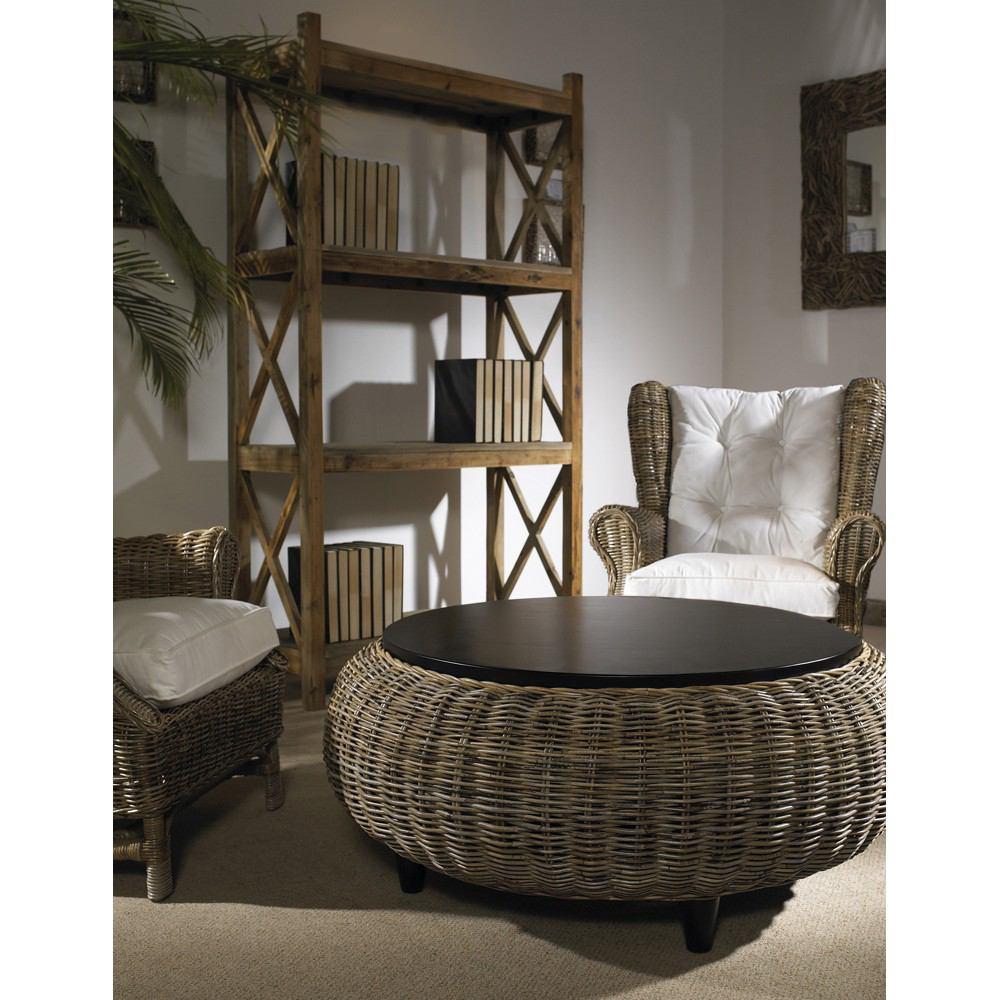 Padma's Plantation Paradise Ottoman With Wood Top