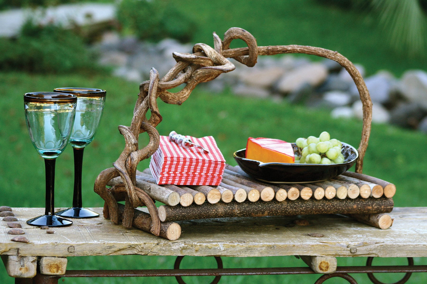 Reclaimed Driftwood Twig Serving Tray With Crazy Vine Handle by Kalalou
