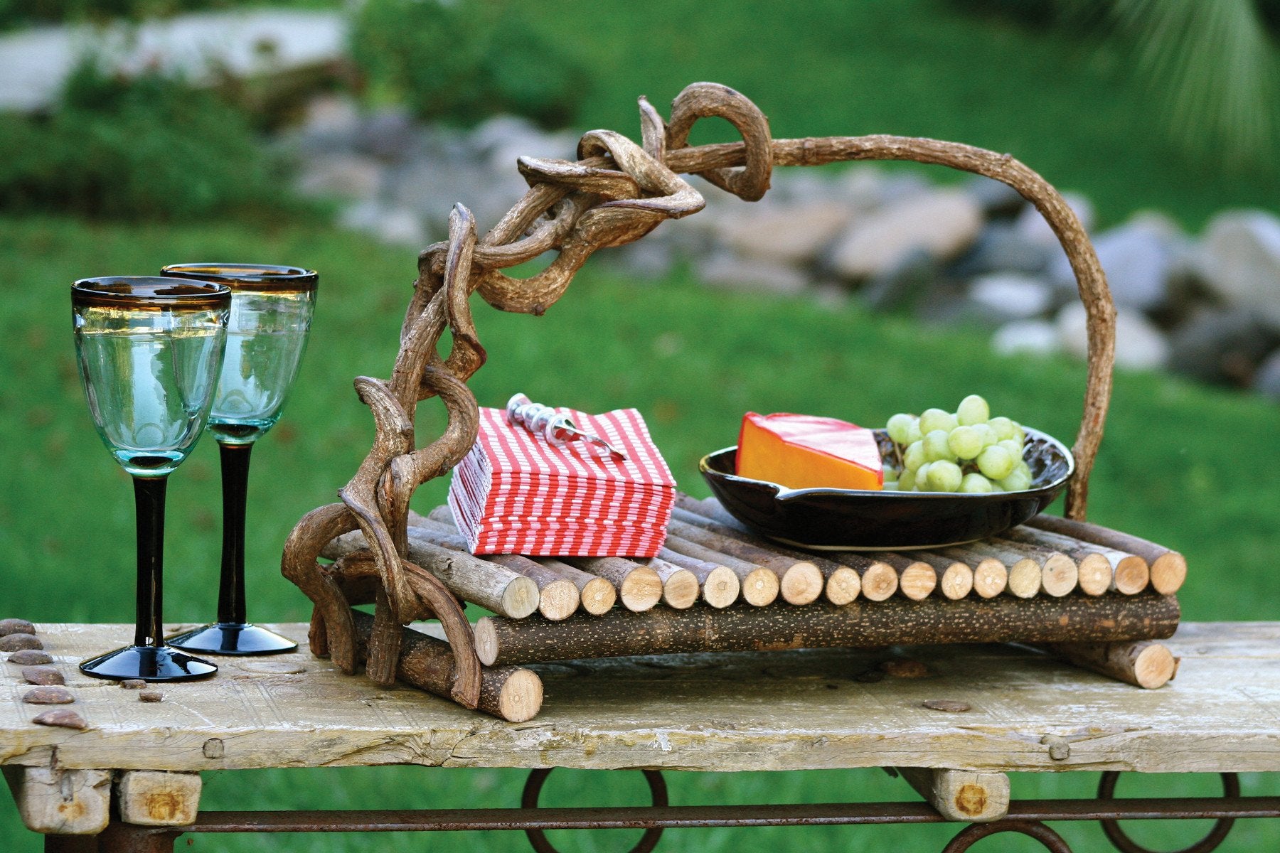 Reclaimed Driftwood Twig Serving Tray With Crazy Vine Handle by Kalalou