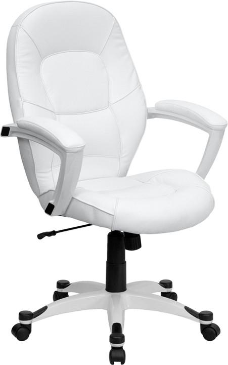 Flash Furniture Mid-Back White Leather Executive Swivel Office Chair With Synchro-Tilt Mechanism